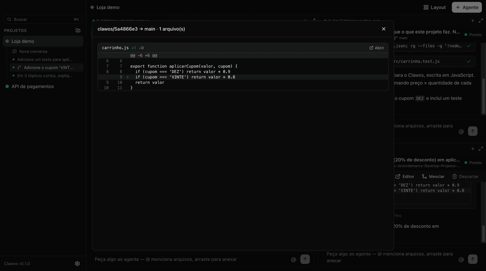 Diff de uma worktree